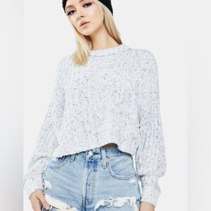 Free People on Your Side Crop Sweater Chunky Knit White Blue Sz Small